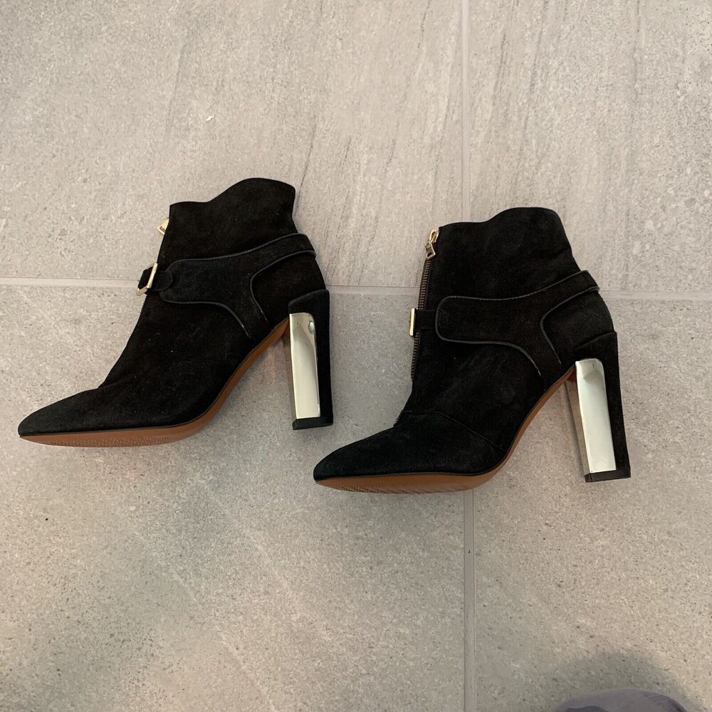 Arezzo Black Suede High Heel Ankle Boots With Zip Up Front Size 7